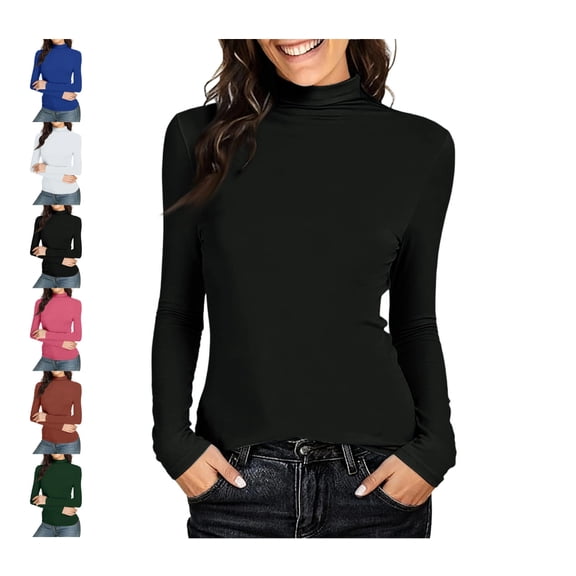 Turtleneck Tops for Women - Long Sleeve Shirts Stretch Slim Fit Fall Fashion Basic Underwear Top Winter Clothes 2025 M Polyester
