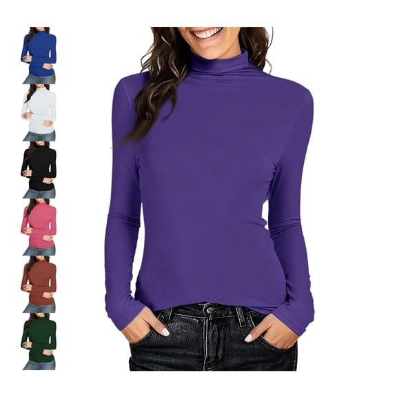 Turtleneck Tops for Women - Long Sleeve Shirts Stretch Slim Fit Fall Fashion Basic Underwear Top Winter Clothes 2025 S Polyester