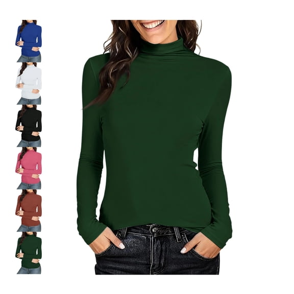 Turtleneck Tops for Women - Long Sleeve Shirts Stretch Slim Fit Fall Fashion Basic Underwear Top Winter Clothes 2025 XL Polyester