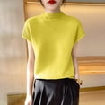 thumbnail image 1 of Turtleneck Tops for Women Summer Knit Shirt Dressy Short Sleeve Slim Fit Pullover T-shirt, 1 of 7