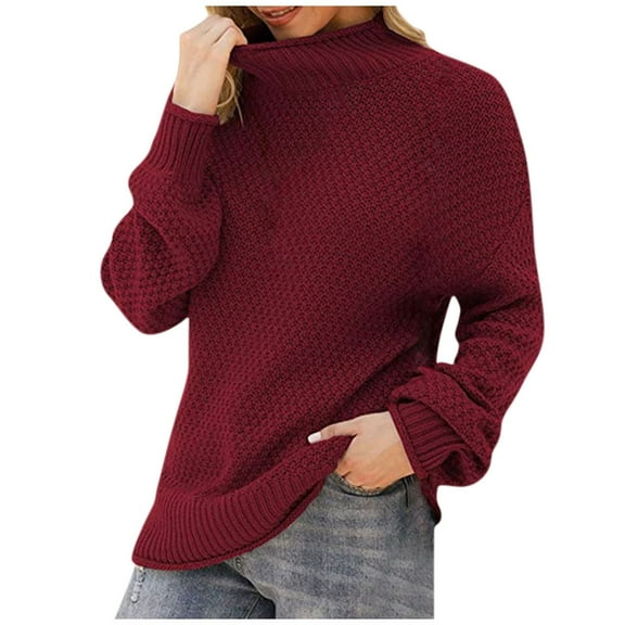 Turtleneck Tunics for Women Women's Turtle-Neck Solid Collor Recreational Pullover Knitting Sweater Long Sleeve Tops Midhigh Neck Cable Knit Pullover Long Sleeve Turtleneck Tops