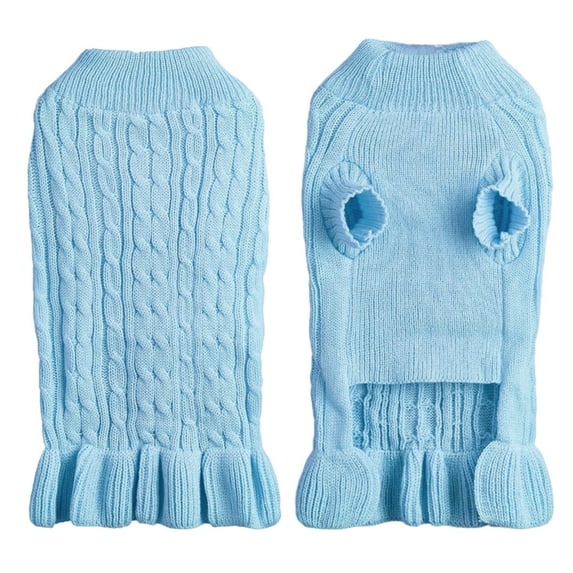 Turtleneck Warm Elegant Rope Pet Sweater Stretch Knit Ruffled Sweater Dress BU2 M