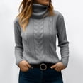 thumbnail image 1 of Turtleneck Women Long Sleeve Cable Knit Sweaters Pullover Lightweight Sweater Gray M, 1 of 6