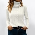 thumbnail image 1 of Turtleneck Women Long Sleeve Cable Knit Sweaters Pullover Lightweight Sweater White L, 1 of 6