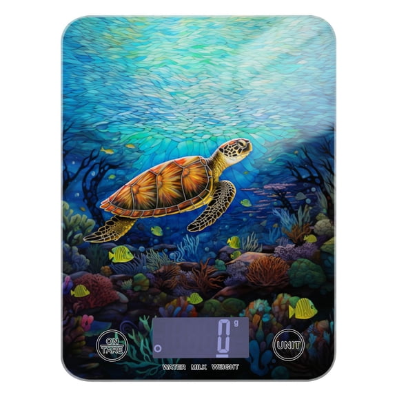 Turtles Corals Waterweed Food Scale Digital Kitchen Scale Waterproof Tempered Glass Tare Function 11 lb for Baking Cooking Meal Prep