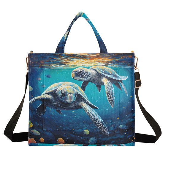 Turtles Fish Sea Corduroy Tote Bag Handbag Large Messenger Bag Shoulder Crossbody Zipper Bag Purse