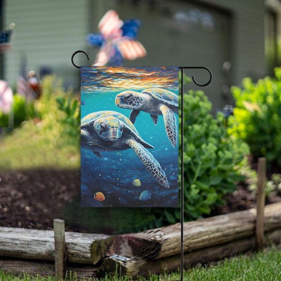 Turtles Fish Sea Garden Flag Double Sided Outdoor Banners for Courtyard Outdoor Lawn Farmhouse Holiday Decorations