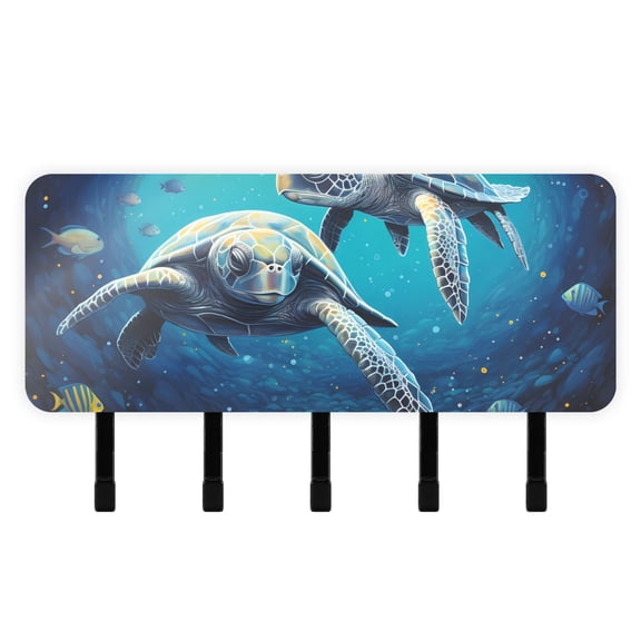 Turtles Fish Sea Mail Holder Organizer Wall Mount with Shelf Key Holder Key Rack with 5 Key Hooks for Wall Decorative