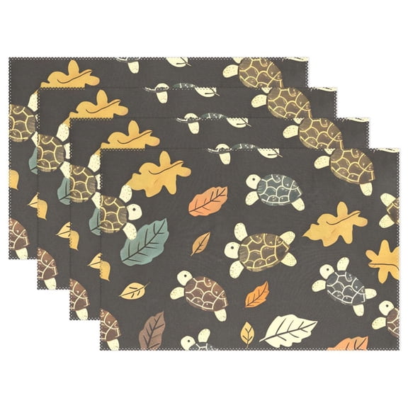 Turtles with Leaves 12×18 inch Placemats Heat Resistant Washable Foldable Rectangular Placemats Set Decoration Indoor Outdoor for Kitchen Dining Table 4PCs