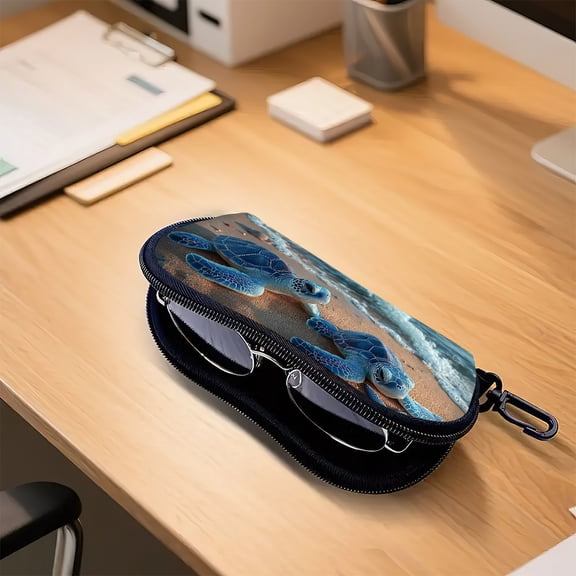 Turtles Running Pattern Design Neoprene Glasses Case with Zipper - Ultra-Light Travel Glasses Pouch, Fits All Sunglasses, Eyeglasses & Accessories