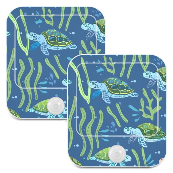 Turtles Seaweed under Sea 2 Pack LED Motion Sensor Night Light Plug into Wall Auto Dusk to Dawn Adjustable Brightness for Kids Bedroom Hallway Nursery Room