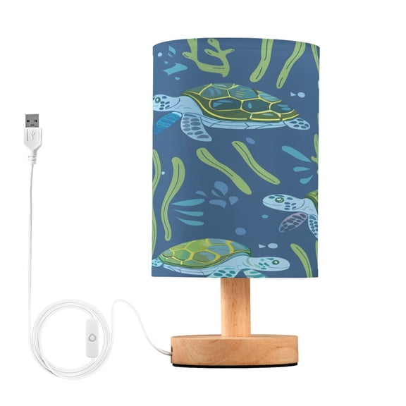 Turtles Seaweed under Sea Bedside Table Lamp Desk Warm Lights with USB Charging Port Cylinder LED Lamps for Bedroom Living Room Office