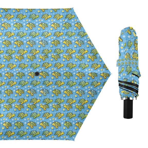 Turtles Stars Bubbles Compact Sun Umbrella Windproof Travel Umbrellas for Rain Strong Portable UV Protection