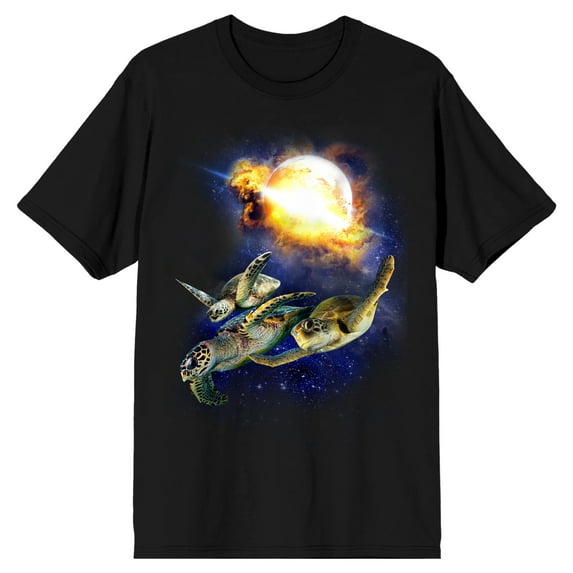Turtles Surfing Through Space Men's Black T-shirt-Medium