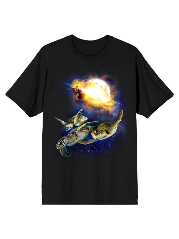 Turtles Surfing Through Space Men's Black T-shirt-X-Large