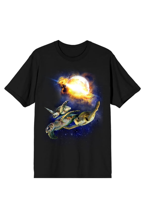 Turtles Surfing Through Space Men's Black T-shirt-X-Large