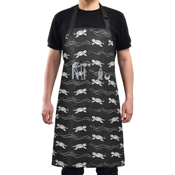 Turtles Swing Line Kitchen Apron with 2 Pockets Adjustable waterproof Cooking Aprons for Women Men Chef