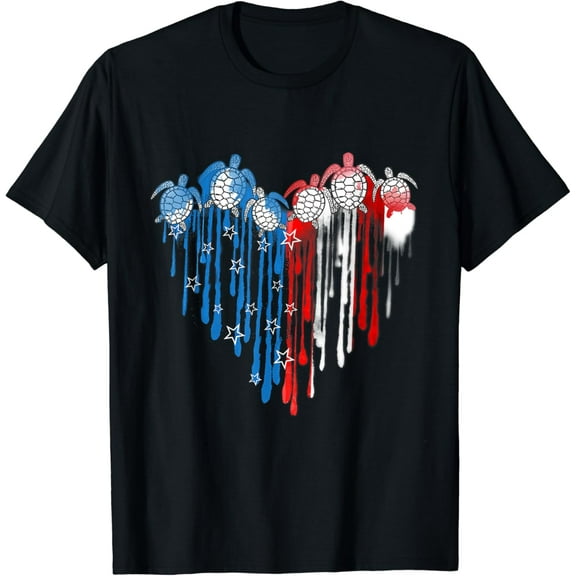 Turtles USA Flag Stars Stripes 4th of July Independence Day T-Shirt