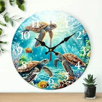 Turtles coral ocean Round Wooden Wall Clock for Home Decor, Wall Decor Battery Operated (AA Not Included), Perfect for Living Room, Dorm, Bedroom, Kitchen, Home Office & More, Wall Clock Living Room