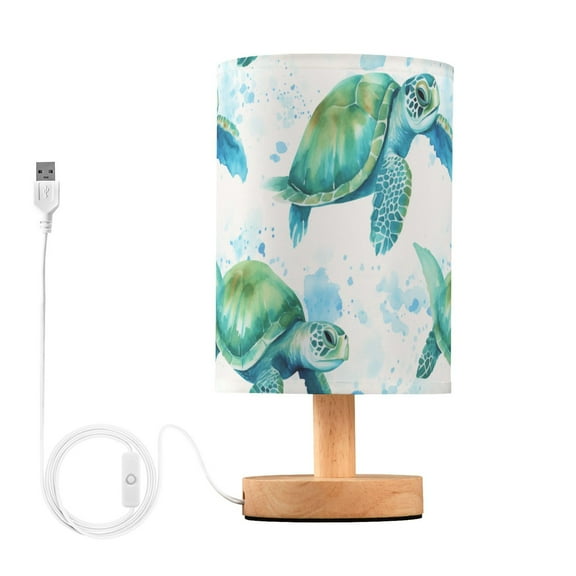 Turtles in Ocean Bedside Table Lamp LED Warm Lights with USB Charging Port Retro Cylinder Desk Lamps