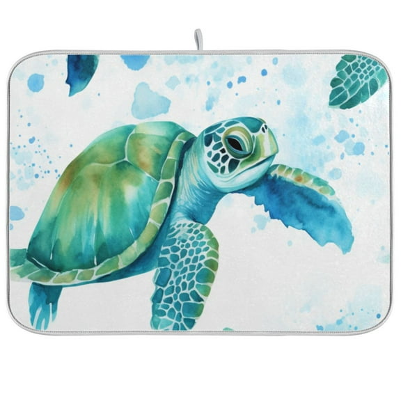 Turtles in Ocean Dish Drying Mat Microfiber Kitchen Pad Large Counter Absorbent Dish Mats Drainer Rack 16"x18"
