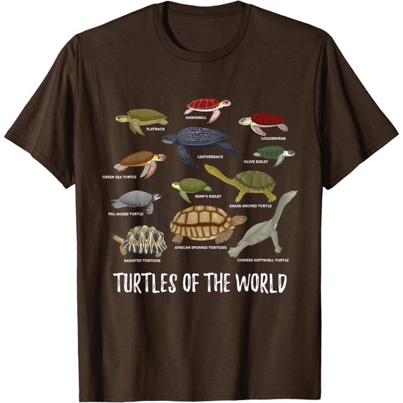 Turtles of the World Apparel Types of Turtle Unisex T-Shirt for Men Women Kids Toddler,Dark Chocolate Color,Size YM