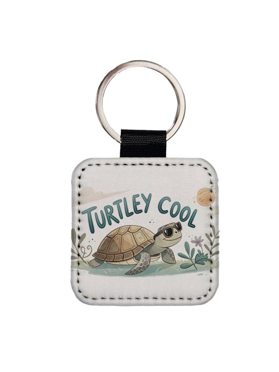 Turtley Cool Turtle Wearing Sunglasses Totally Faux Leather Square Keychain