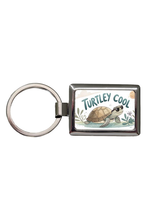 Turtley Cool Turtle Wearing Sunglasses Totally Metal Rectangle Keychain