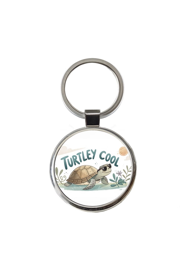 Turtley Cool Turtle Wearing Sunglasses Totally Metal Round Keychain
