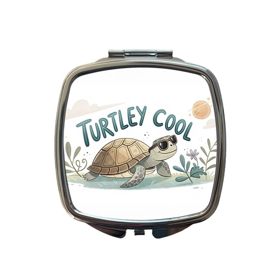 Turtley Cool Turtle Wearing Sunglasses Totally Travel Makeup Handbag Purse Small Pocket Compact Mirror