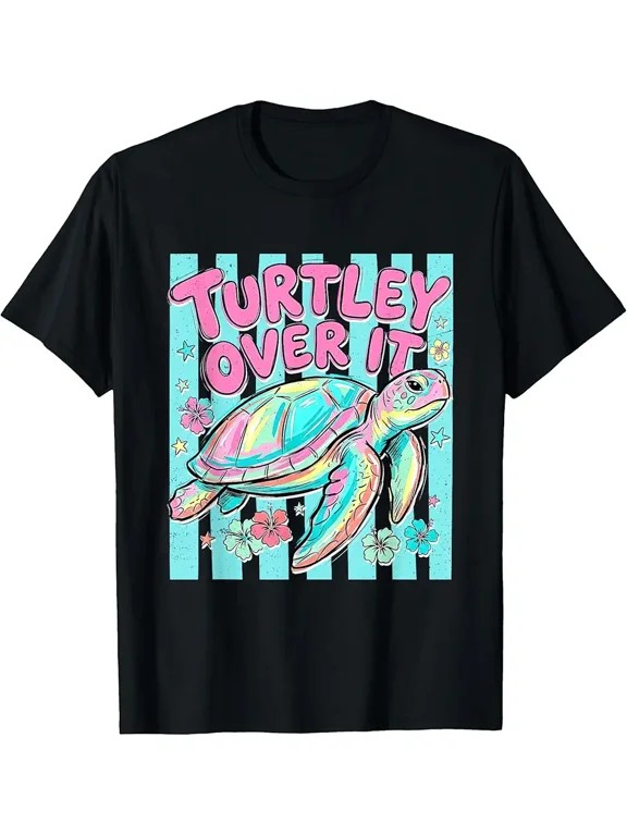 Turtley Over It Stripes Sea Turtle Summer Coastal Beach Trip T-Shirt