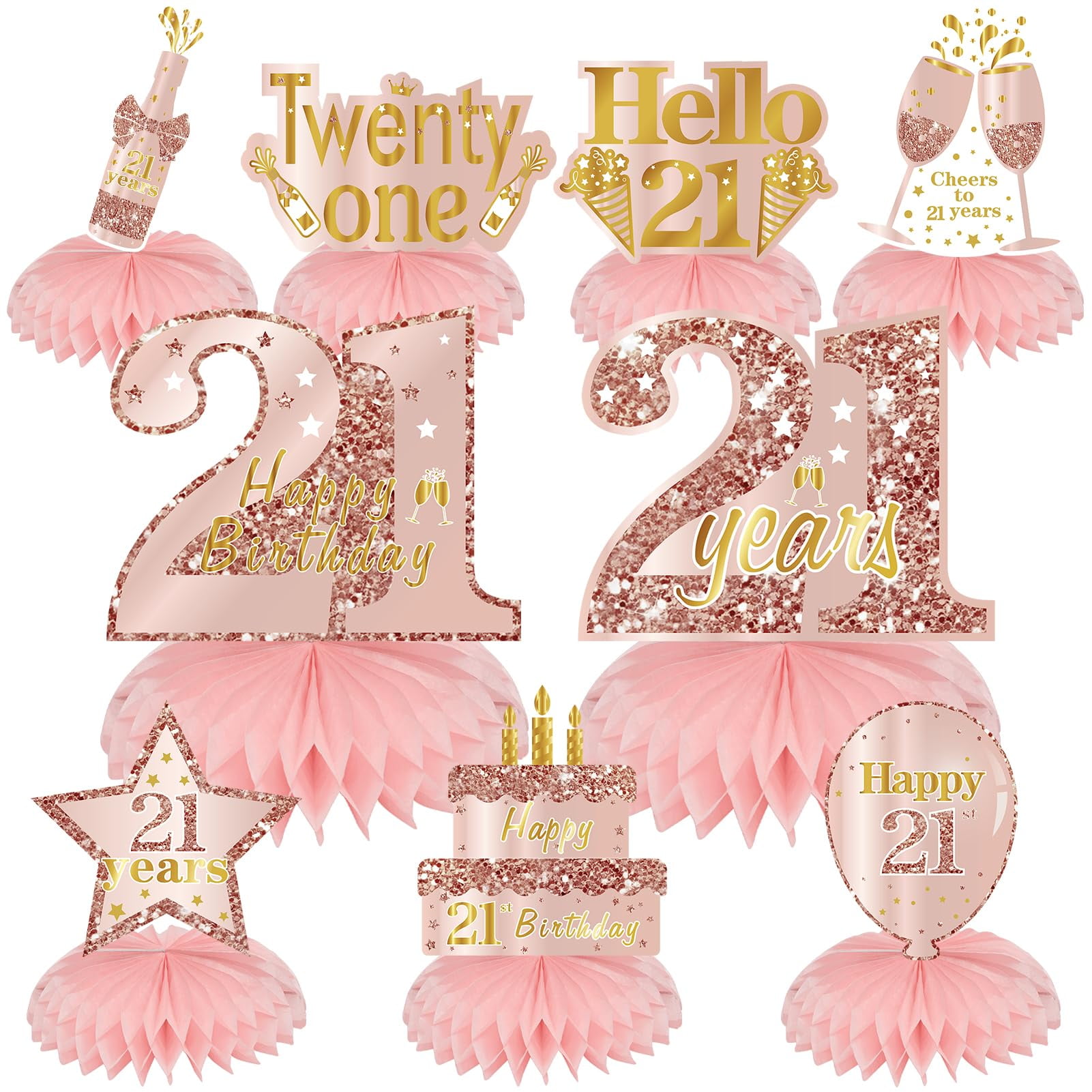 Turypaty Pink Rose Gold IFF17 21st Birthday Honeycomb Centerpieces