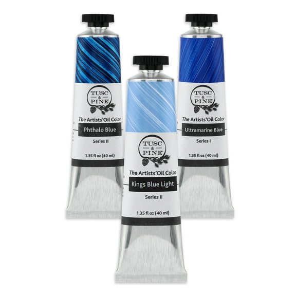 Tusc & Pine Artist Oil Paint - 40 ml Set of 3 - Assorted Blue Colors - Non-Yellowing, Rich & Creamy Consistency, Maximum Pigment Load, Small Batch Milled Oil Paints Developed for Professional Artists