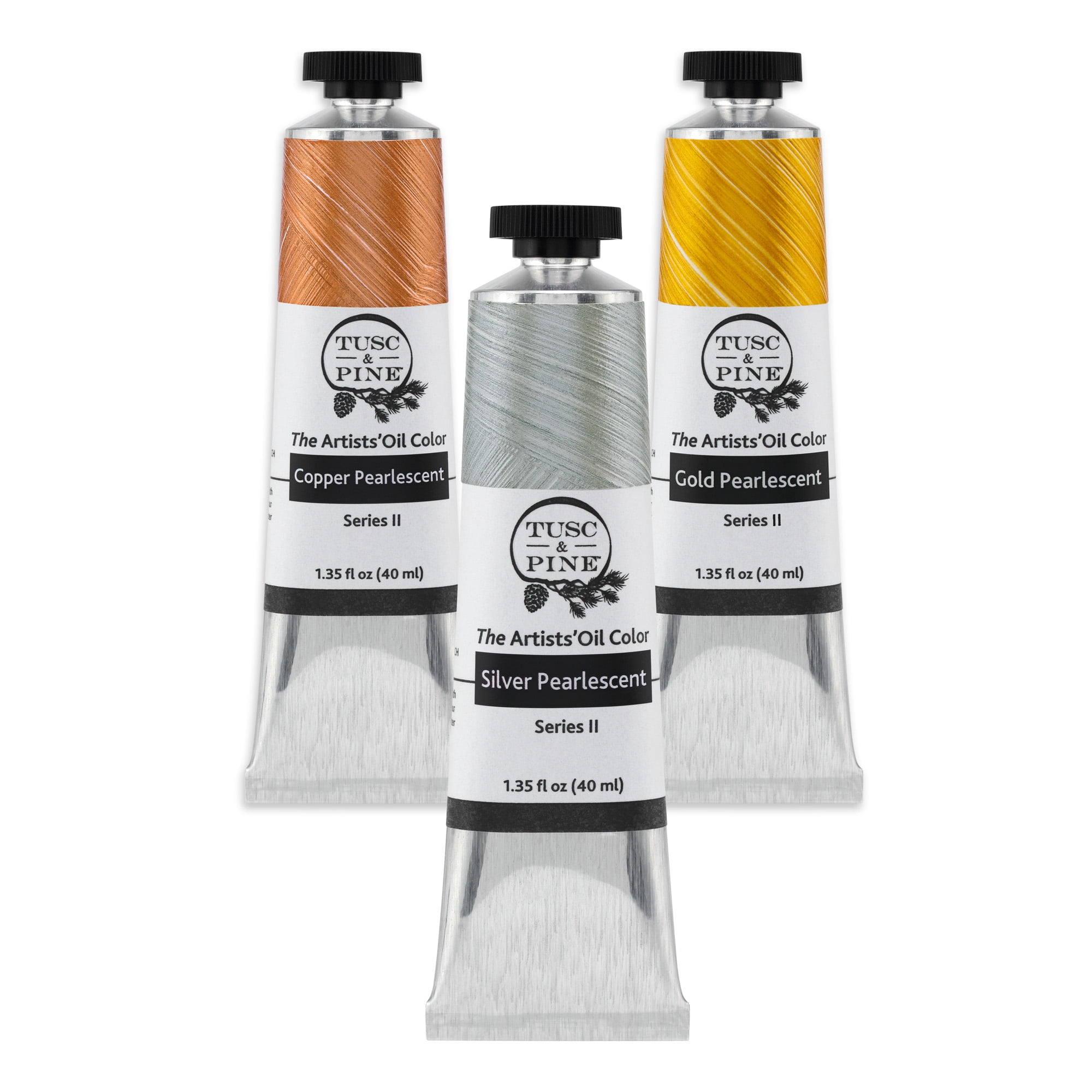 Tusc & Pine Artist Oil Paint - 40 ml Set of 3 - Assorted Metallic Colors - Non-Yellowing, Creamy Consistency, Max Pigment Load, Small Batch Milled Oil Paints Developed for Professional Artists