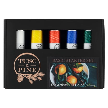 Tusc & Pine Artist Oil Paint - 40 ml Set of 5 - Basic Colors - Non-Yellowing, Rich & Creamy Consistency, Maximum Pigment Load, Small Batch Milled Oil Paints Developed for Professional Artists