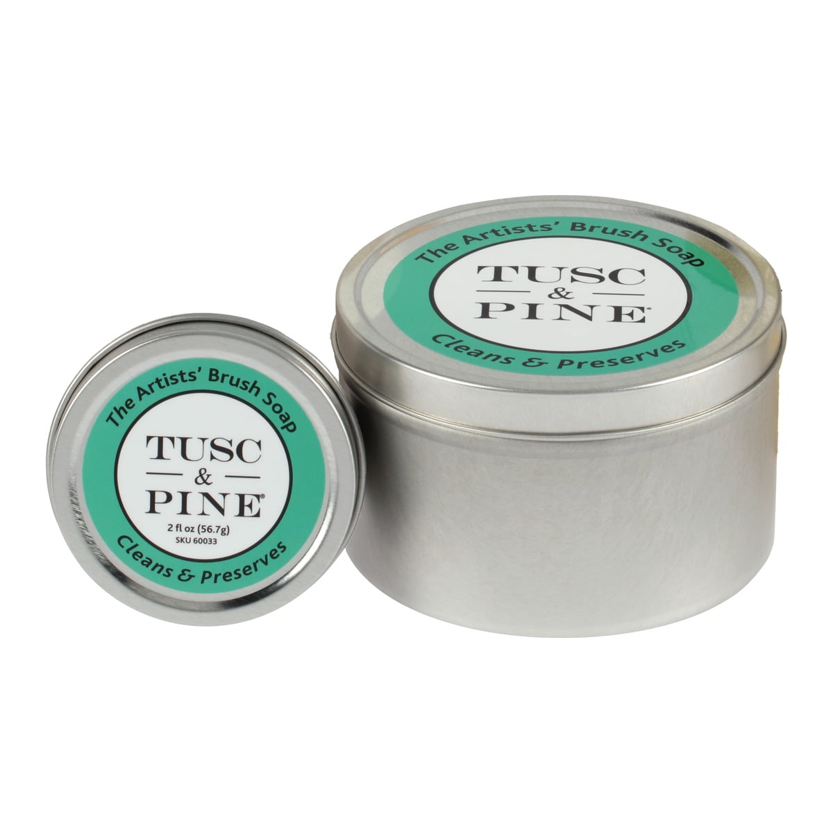 Tusc & Pine The Artists' Brush Soap - 2oz and 12 oz Set - Plant-Based Brush Cleaner, Oil, Acrylic, Watercolor Paint - Nourishes Bristles; Made in North Carolina; Alkali Soap, Gentle Pine Fragrance