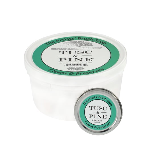 Tusc & Pine The Artists' Brush Soap - 2oz and 24 oz Set - Plant-Based Brush Cleaner, Oil, Acrylic, Watercolor Paint - Nourishes Bristles; Made in North Carolina; Alkali Soap, Gentle Pine Fragrance