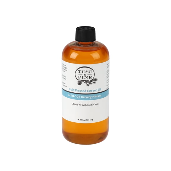 Tusc & Pine Cold Pressed Linseed Oil for Painting - 16.9 Oz Bottle - Professional Artists' Paint Medium, Enhance Flow & Translucency, Solvent Free Thinner, Refined in Small Batches in North Carolina