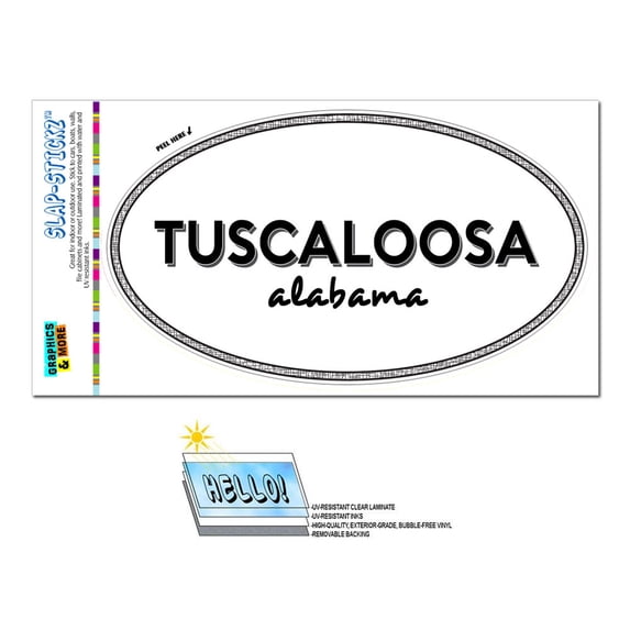 Tuscaloosa, AL - Alabama - Black and White - City State - Oval Laminated Sticker