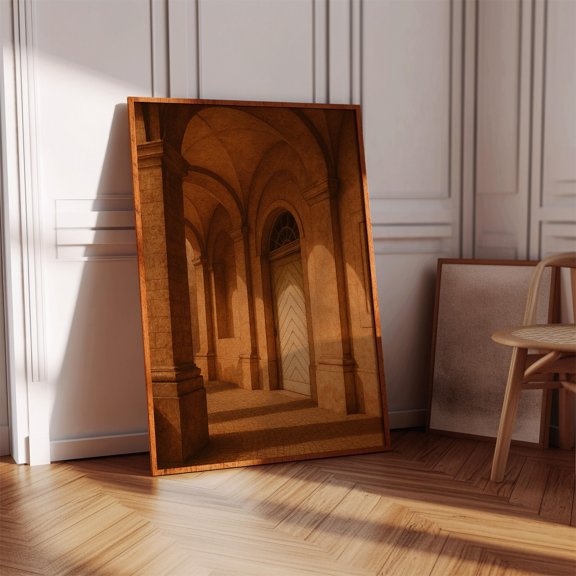 Tuscan Archway Art Warm Rustic Architecture Poster Featuring Arched Columns , Poster Print Only
