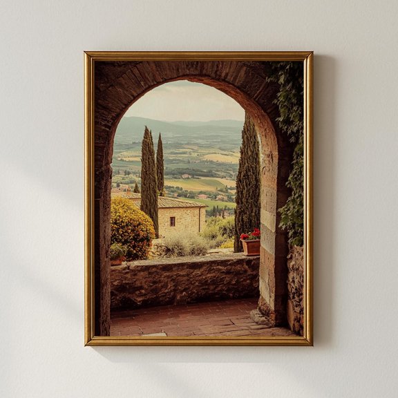Tuscan Archway Italy Countryside Landscape Mediterranean Home Decor Architectural Print
