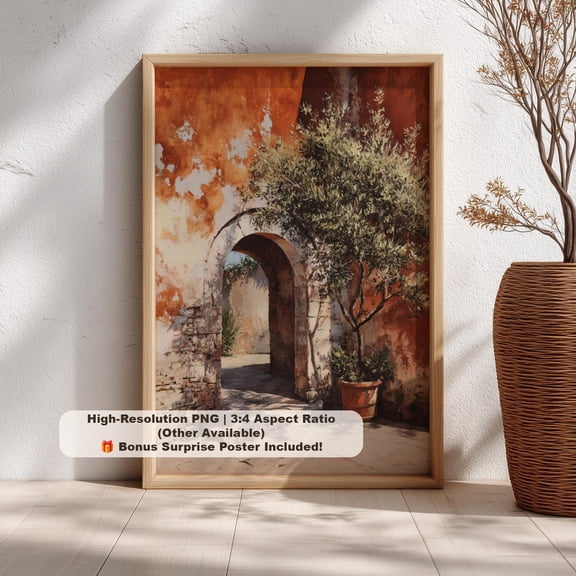 Tuscan Archway Print Rustic Italian Landscape Art, Unframed Paper Poster 8x10in