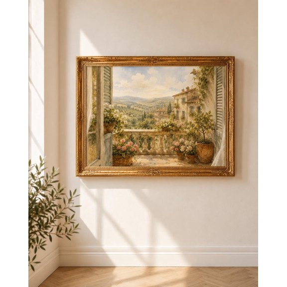 Tuscan Balcony Countryside Print, Unframed Paper Poster 8x10in