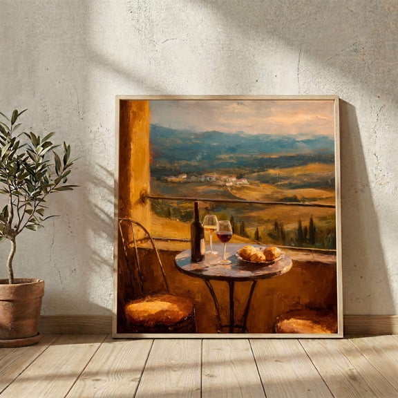 Tuscan Balcony Wine Scene Print, Unframed Paper Poster 8x10in