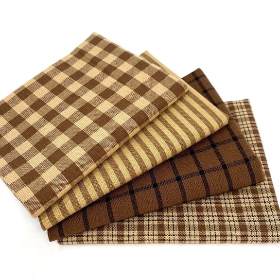 Tuscan Brown Assorted Homespun Plaid Fabric Bundle - Set of 4 Fat Quarters by JCS