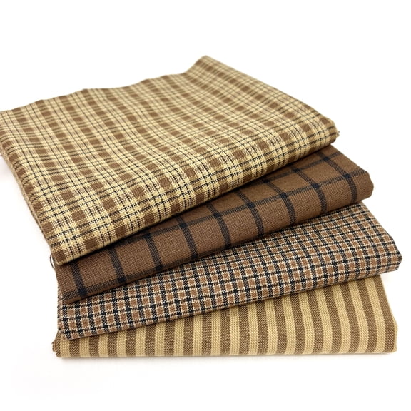 Tuscan Brown Assorted Homespun Plaid Fabric Bundle - Set of 4 Fat Quarters by JCS