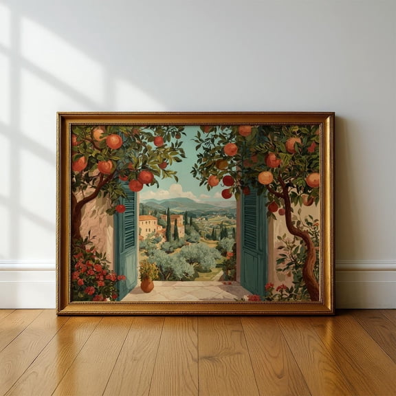 Tuscan Citrus Orange Grove Window Art, Unframed Paper Poster 8x10in