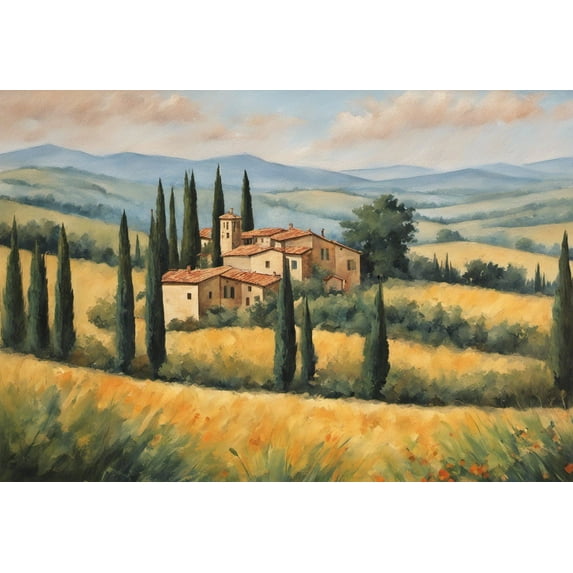 Tuscan Countryside Acrylic Painting II - 12" x 18" Art Print Wall Decor