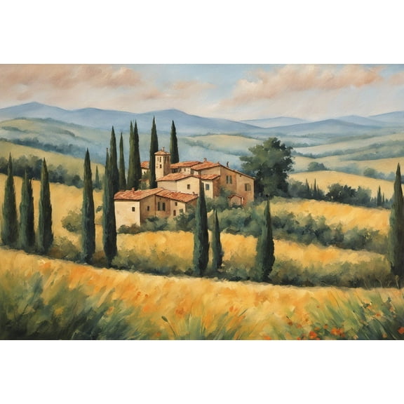 Tuscan Countryside Acrylic Painting II - 12" x 18" Art Print Wall Decor