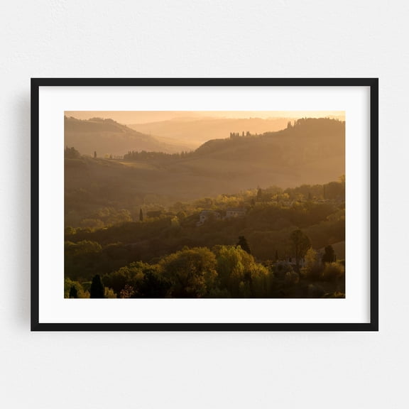 Tuscan Countryside in Autumn 2 - Tuscany Italy Photography Landscape Nature Scenic Sunset Rural Autumn Travel Poster Black Framed Wall Art Print 5 x 7 inches